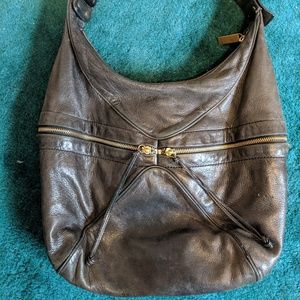 Kooba zipper black leather hobo